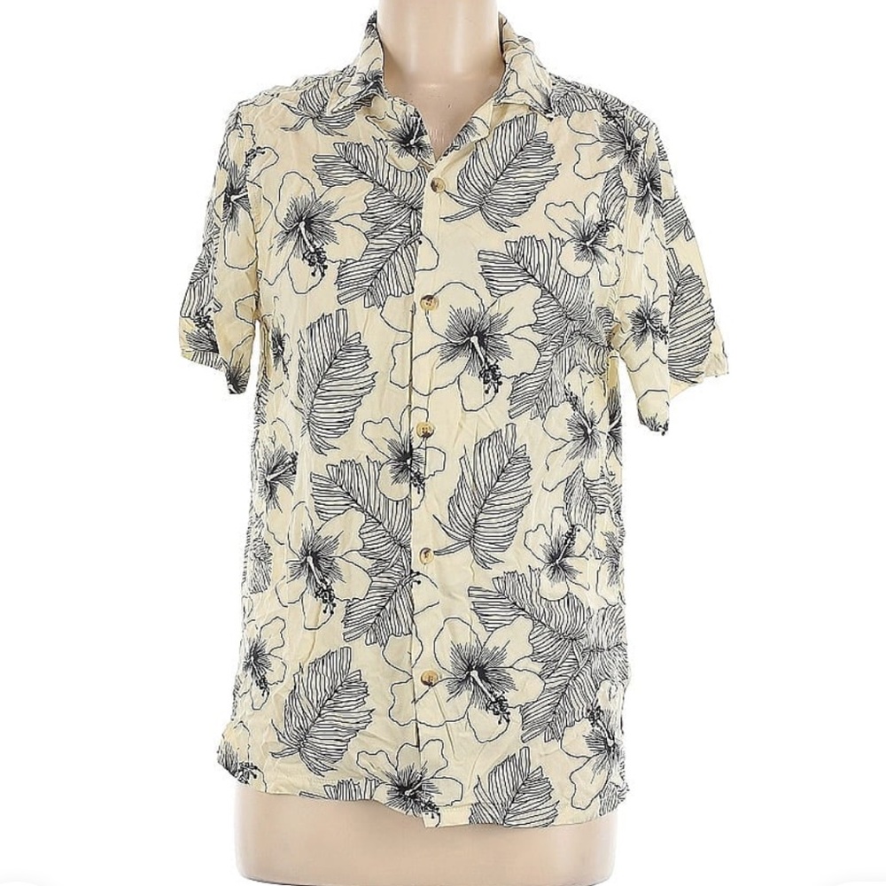 Laguna Men’s Button Down Shirt Hawaiian Short Sleeve Leaves Floral